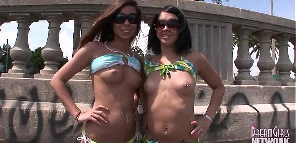  Two Hot Brunette Teens Flashing Along The Busiest Street In Tampa